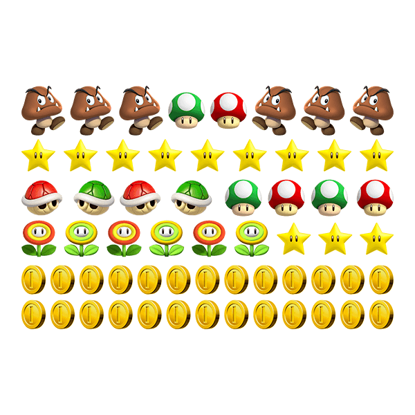 Vinilos Infantiles: Set 60X Mario Bros Personajes y Monedas