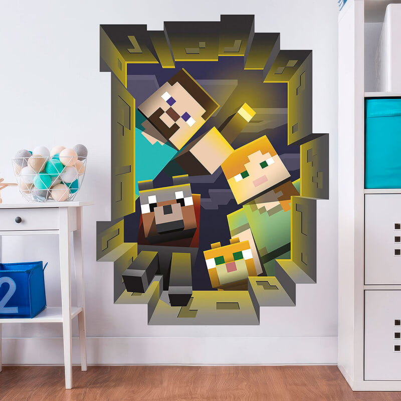Vinilos Decorativos: Minecraft Agujero 3D Personajes