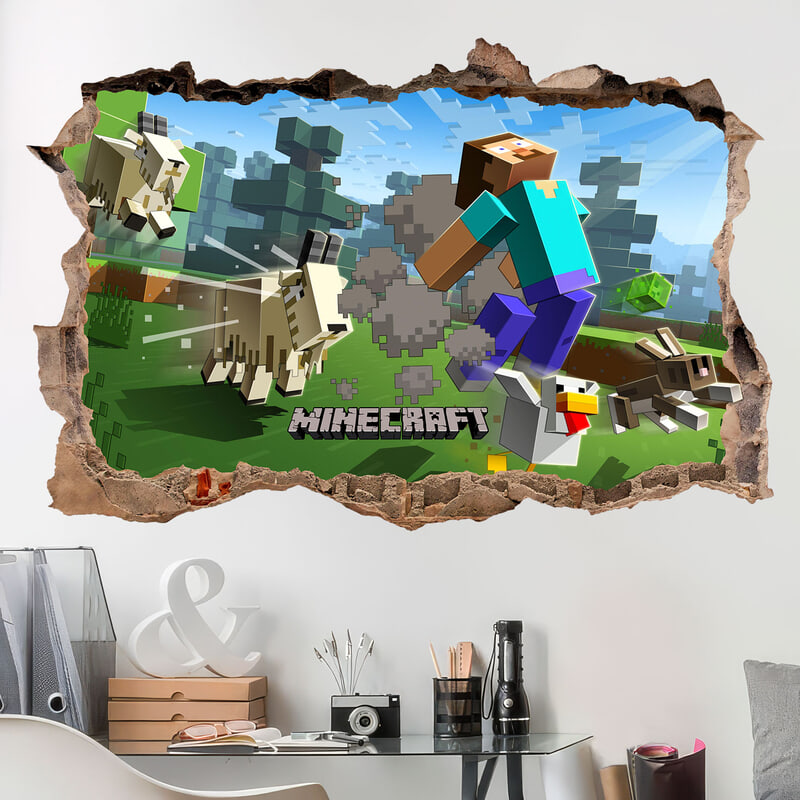 Vinilos Decorativos: Minecraft Agujero 3D Cabras y Animales