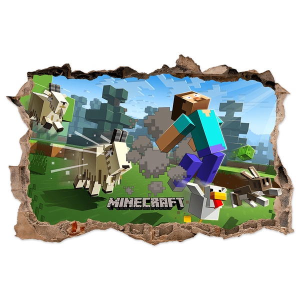 Vinilos Decorativos: Minecraft Agujero 3D Cabras y Animales