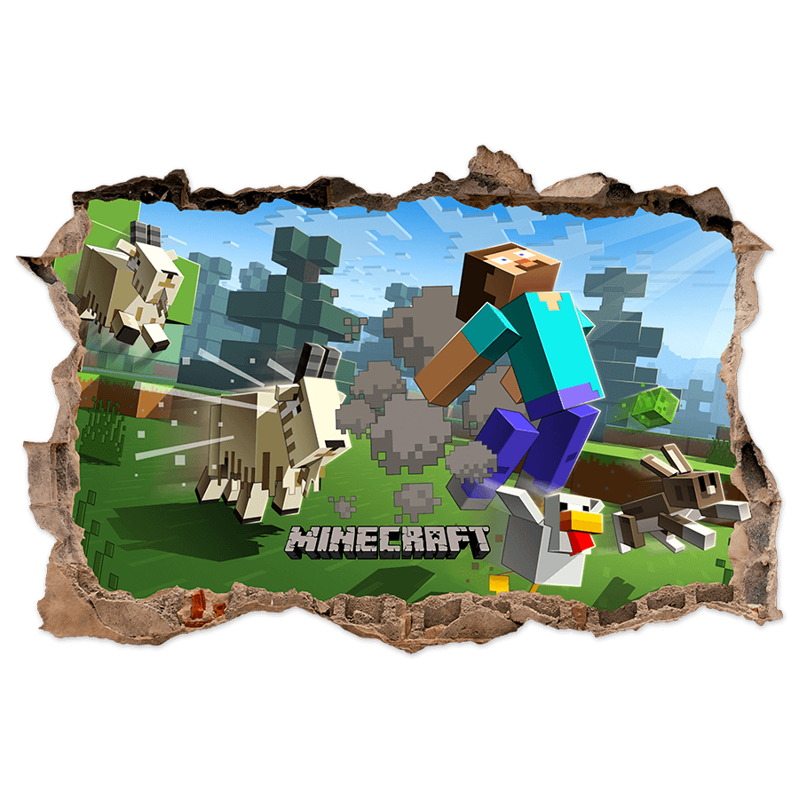 Vinilos Decorativos: Minecraft Agujero 3D Cabras y Animales