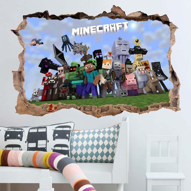 Vinilos Decorativos: Minecraft Agujero 3D Personajes y Criaturas