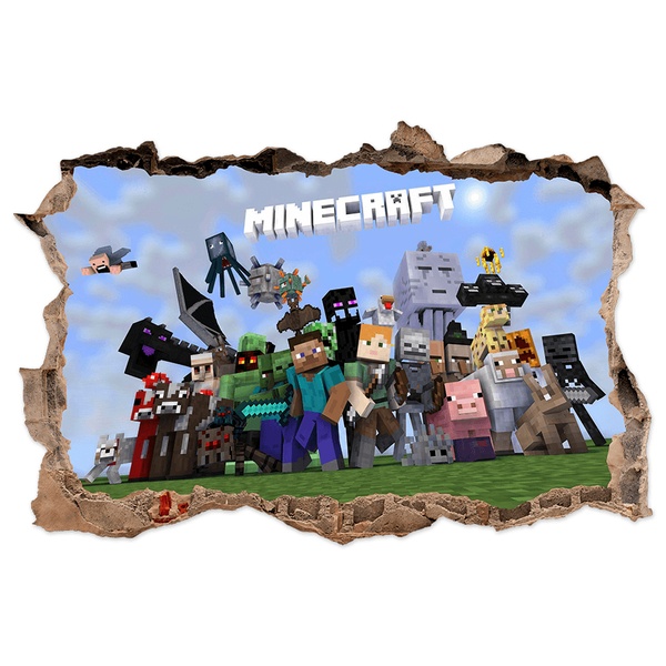 Vinilos Decorativos: Minecraft Agujero 3D Personajes y Criaturas