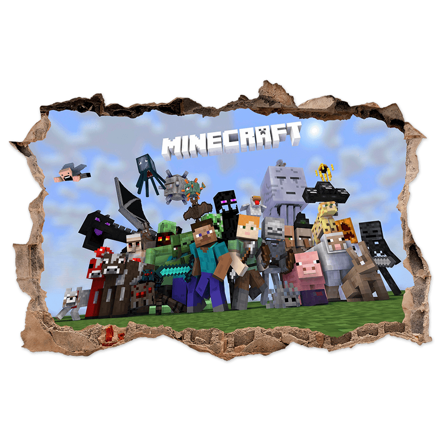 Vinilos Decorativos: Minecraft Agujero 3D Personajes y Criaturas