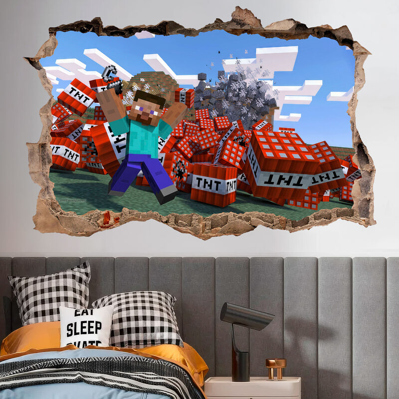 Vinilos Decorativos: Minecraft Agujero de Pared Explosión TNT
