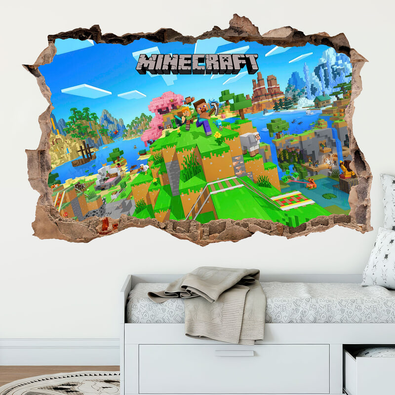 Vinilos Decorativos: Minecraft Agujero de Pared Mundo y Personajes