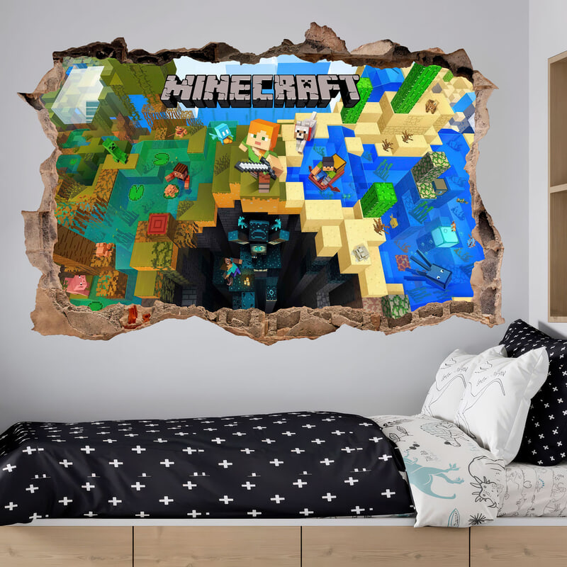 Vinilos Decorativos: Minecraft Agujero de Pared Biomas y Aventureros