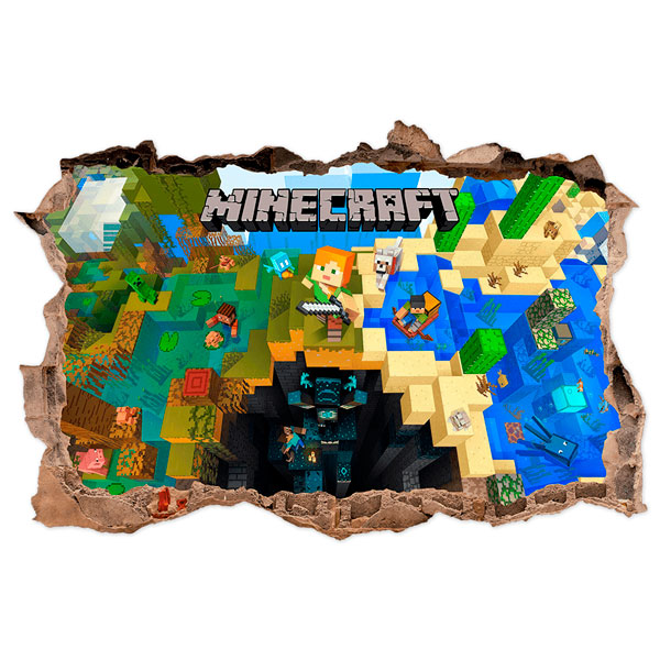 Vinilos Decorativos: Minecraft Agujero de Pared Biomas y Aventureros