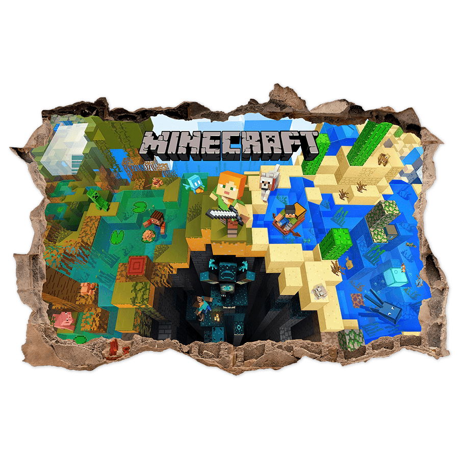 Vinilos Decorativos: Minecraft Agujero de Pared Biomas y Aventureros