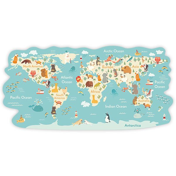 Vinilos Infantiles: Mapamundi Animales por el mundo