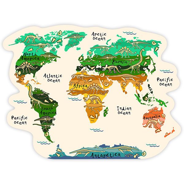 Vinilos Infantiles: Mapamundi continentes y dinosaurios