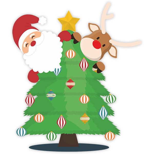 Vinilos Decorativos: Papá Noel y Rudolf en el árbol