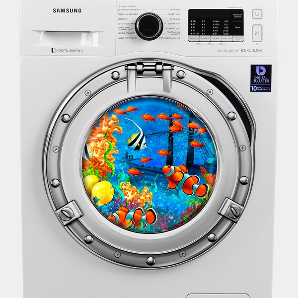 Vinilos Decorativos: Ojo de buey peces payaso y barco hundido