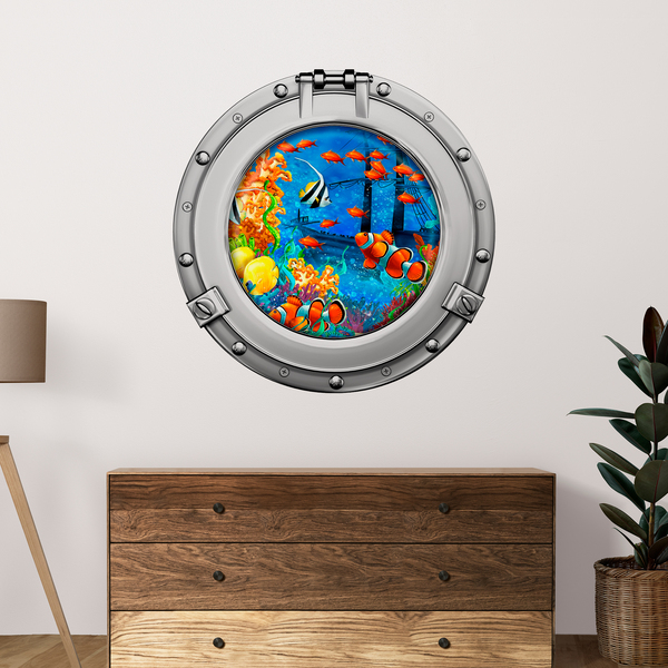 Vinilos Decorativos: Ojo de buey peces payaso y barco hundido