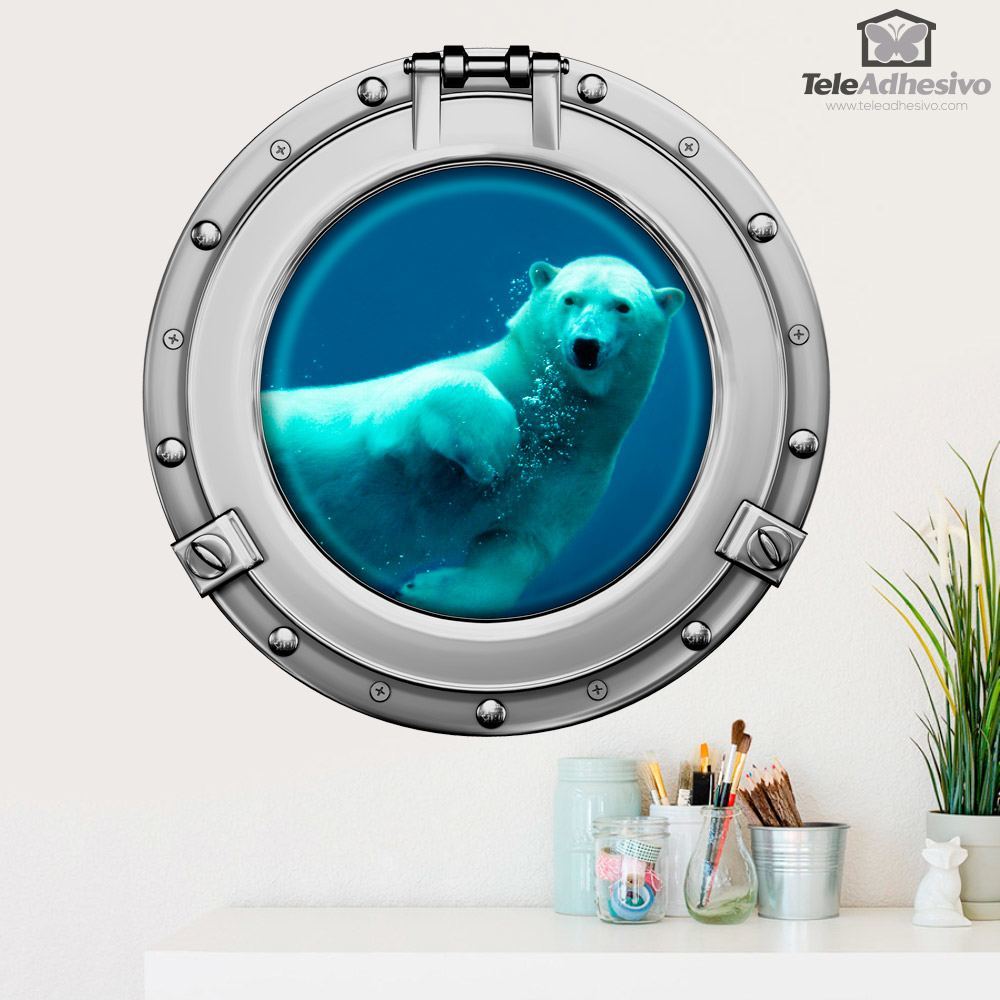 Vinilos Decorativos: Ojo de buey oso polar nadando