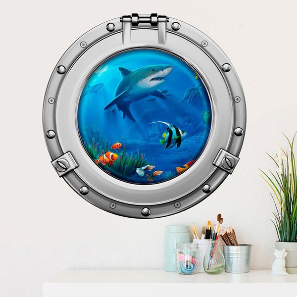 Vinilos Decorativos: Ojo de buey tiburones y peces