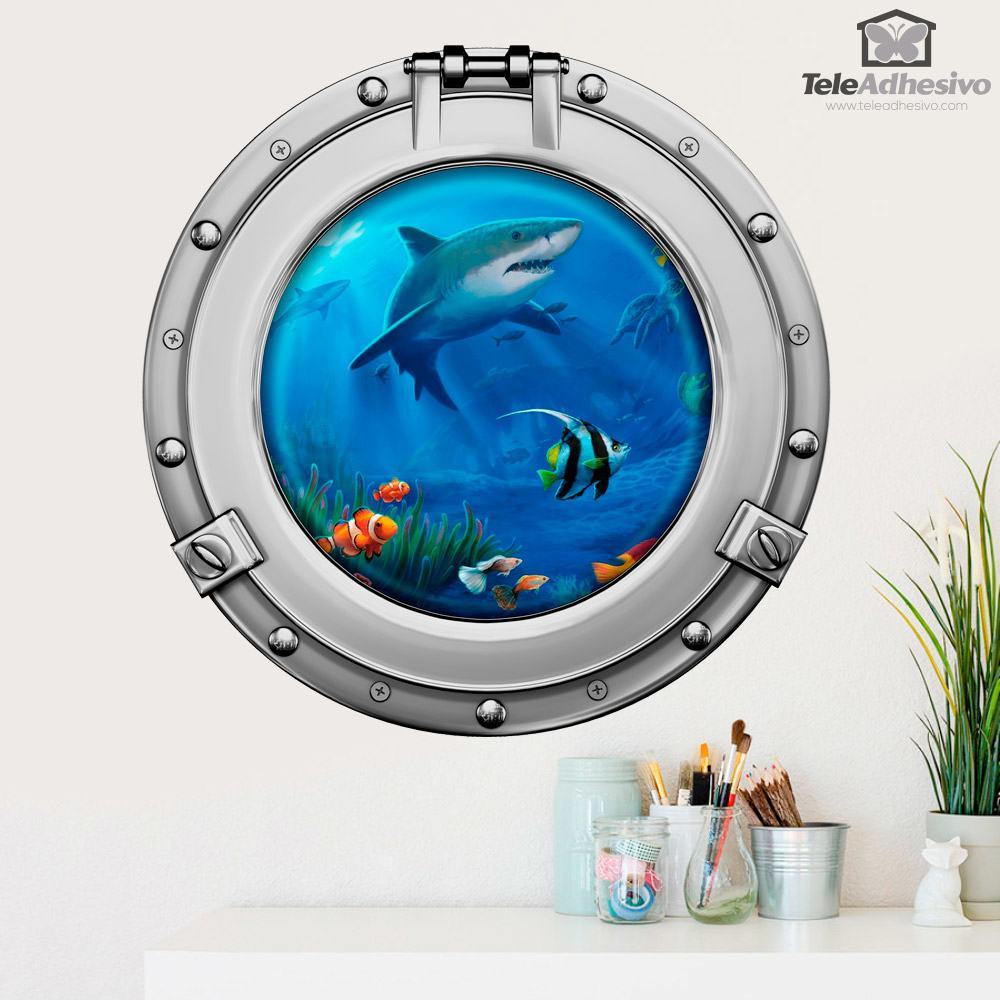 Vinilos Decorativos: Ojo de buey tiburones y peces
