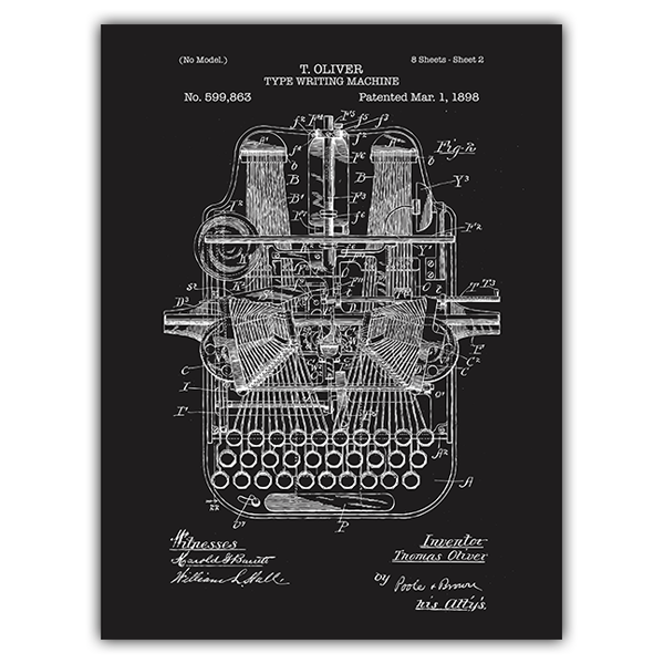 Vinilos Decorativos: Máquina de escribir patente pizarra