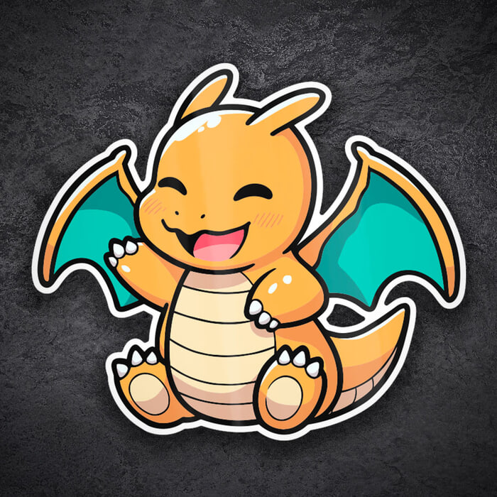 Pegatinas: Dragonite chibi alegre Pokémon