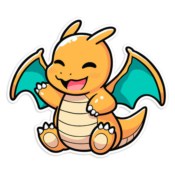 Pegatinas: Dragonite chibi alegre Pokémon