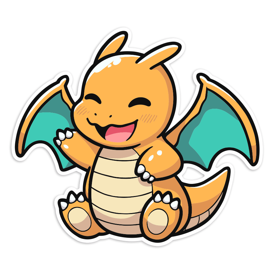 Pegatinas: Dragonite chibi alegre Pokémon