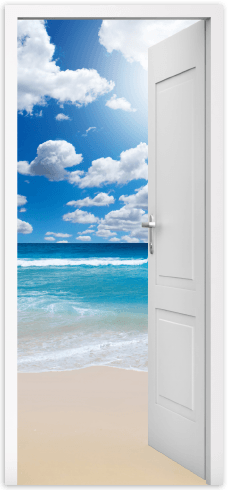 Vinilos Decorativos: Puerta abierta playa y nubes 0