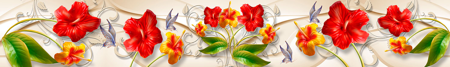 Fotomurales: Floral de hibiscos con hojas verdes