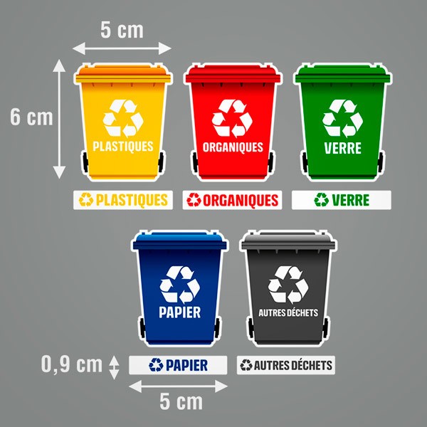 Pegatinas: Set 5X Pegatinas Reciclaje en Francés 1