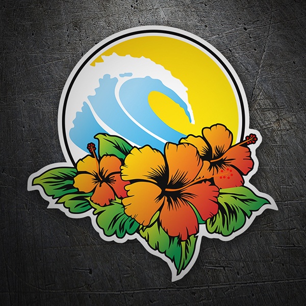 Pegatinas: Flores de Hawáii y Ola de Surf