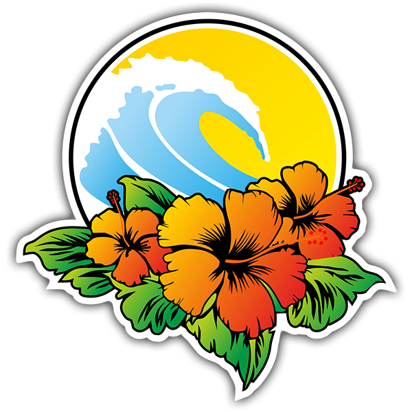 Pegatinas: Flores de Hawáii y Ola de Surf 0