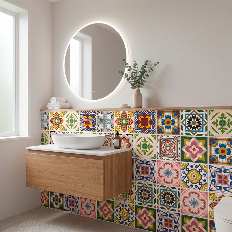 Kit 48 baldosas cl&aacute;sicas para ba&ntilde;o 8