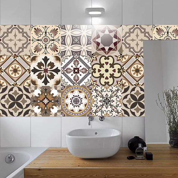 Vinilos Decorativos: Kit 48 azulejos de baños en tonos sepia