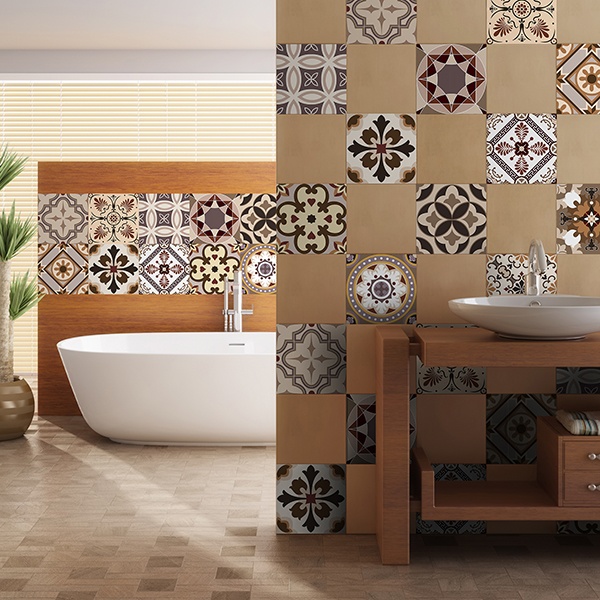 Vinilos Decorativos: Kit 48 azulejos de baños en tonos sepia