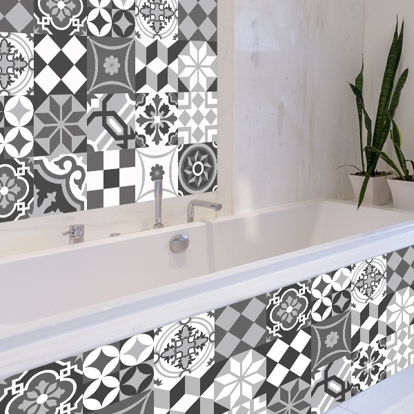 Vinilos Decorativos: Kit 48 azulejos blanco y negro