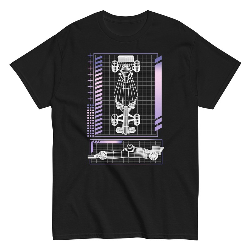 Camisetas: Esquema T&eacute;cnico de Coche F&oacute;rmula 1 en Vista Superi