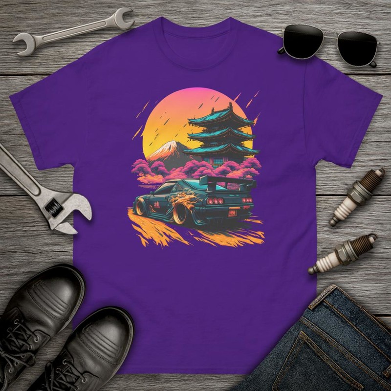 Camisetas: Camiseta de Coche Tuning Drifting con Templo Japon