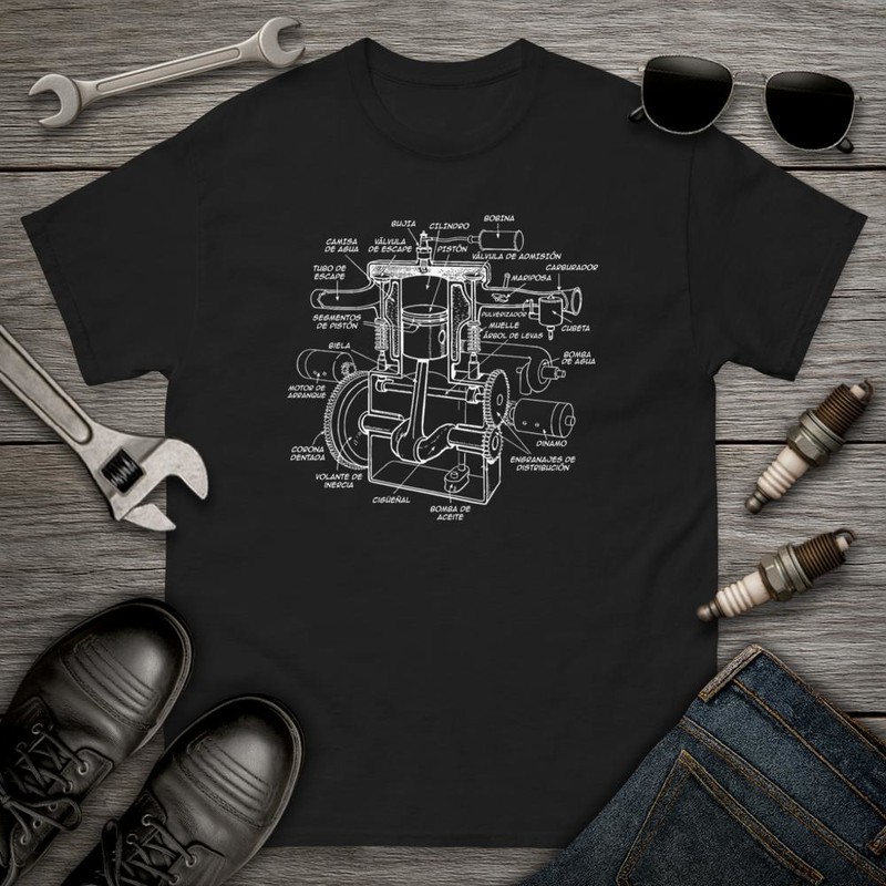 Camisetas: Camiseta Boceto Vintage de Motor de Explosión