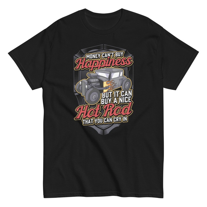 Camisetas: Coche Cl&aacute;sico Hot Rod con Llamas y Frase Divertida