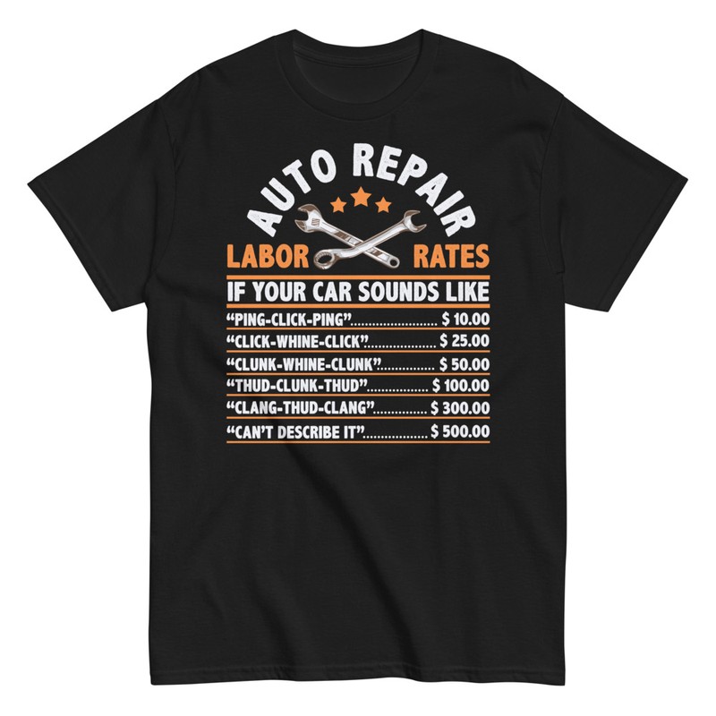 Camisetas: AUTO REPAIR LABOR RATES IF YOUR CAR SOUNDS LIKE