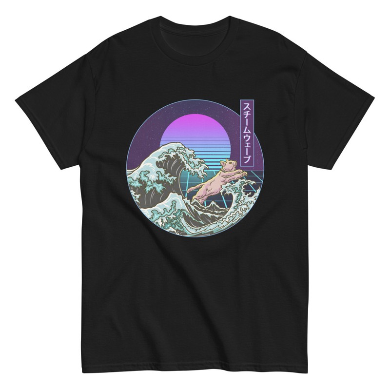 Camisetas: Gato en Ola Kanagawa Vaporwave