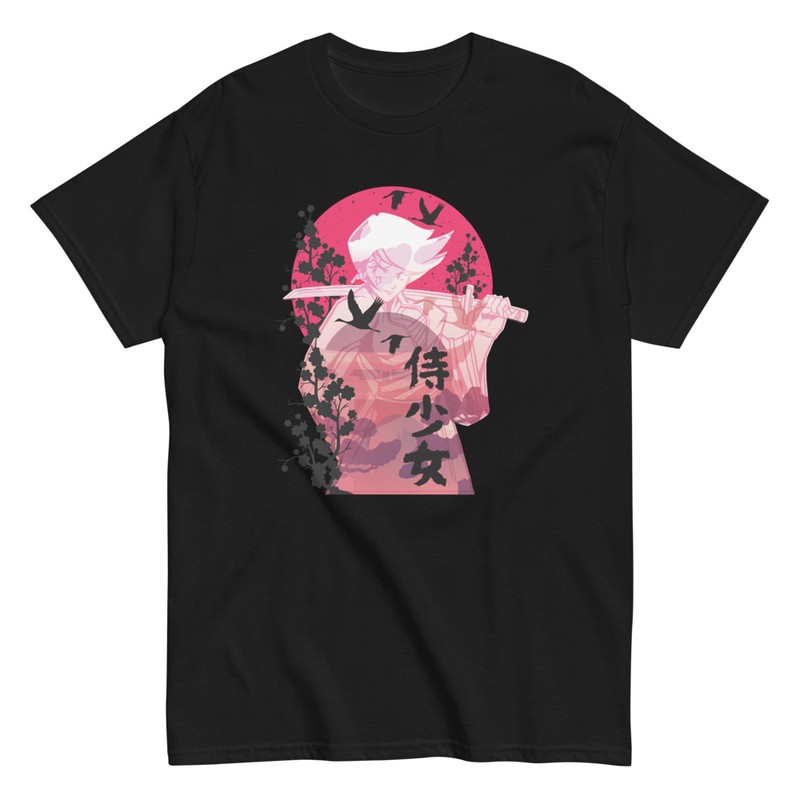 Camisetas: Camiseta Anime con Katana y Cerezo Japonés