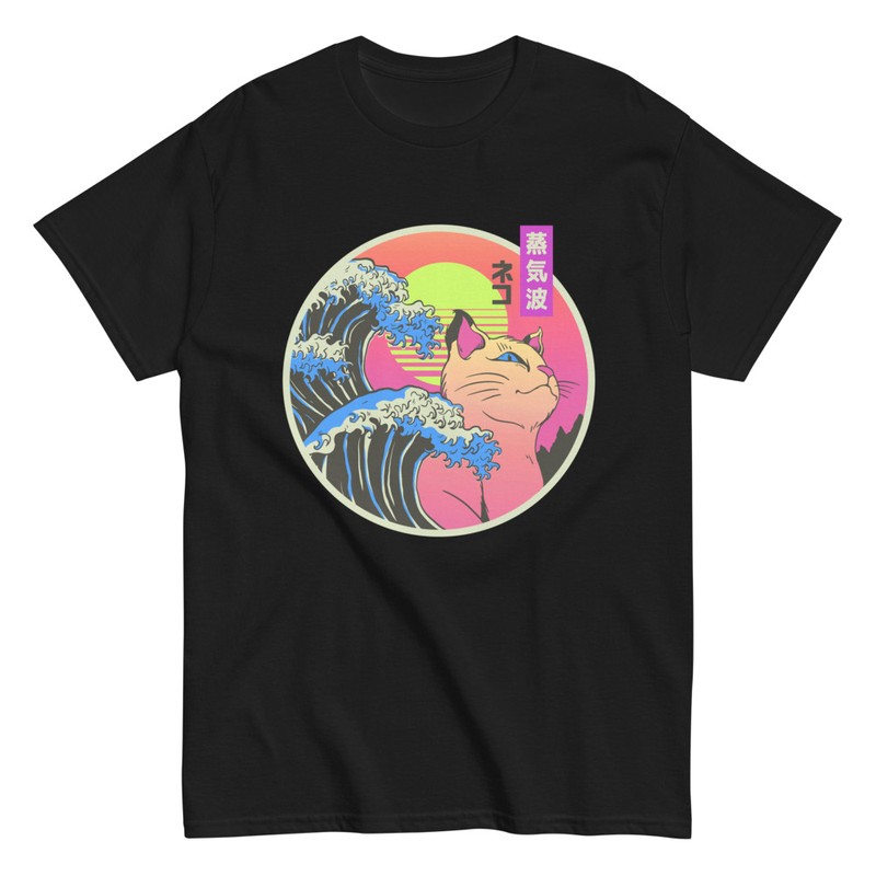 Camisetas: Camiseta con Ola de Kanagawa y Gatito