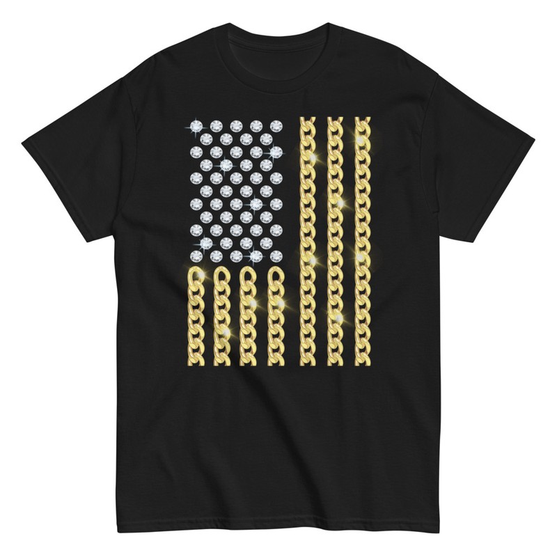 Camisetas: Bandera USA Diamantes y Cadenas