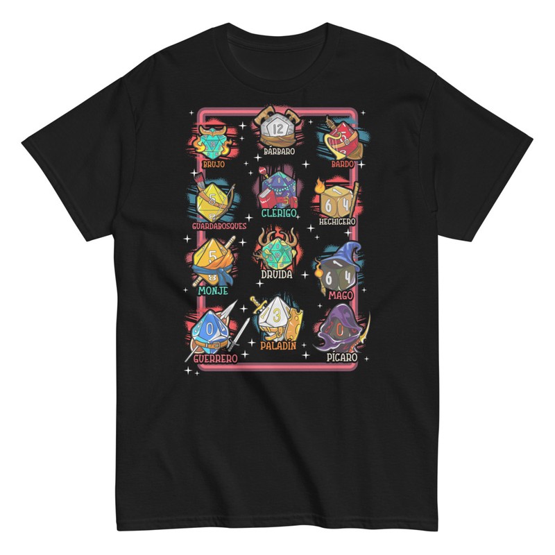 Camisetas: Camiseta dados personajes juegos de rol