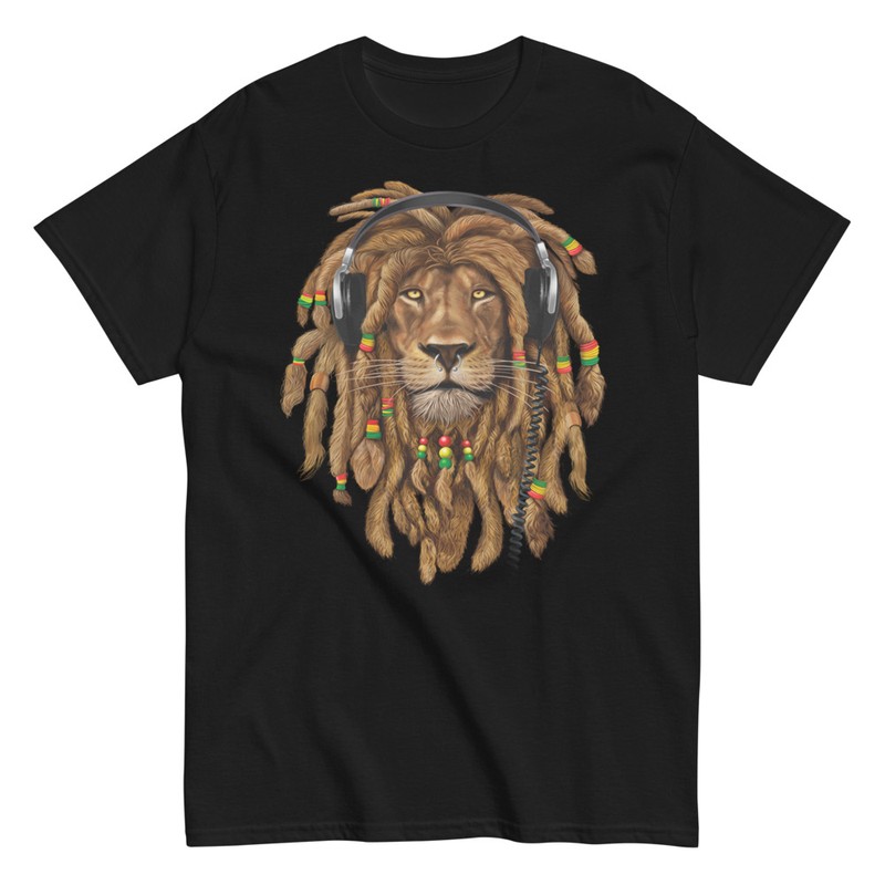 Camisetas: Camiseta león rastafari con auriculares