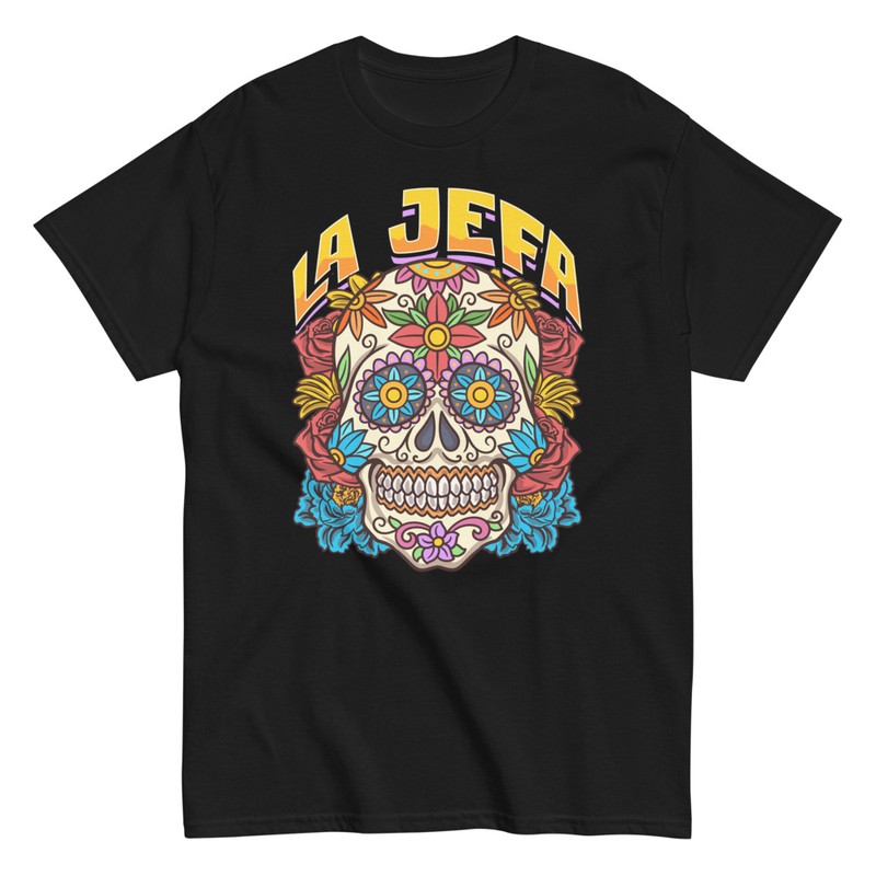 Camisetas: Camiseta La Jefa con calavera y flores