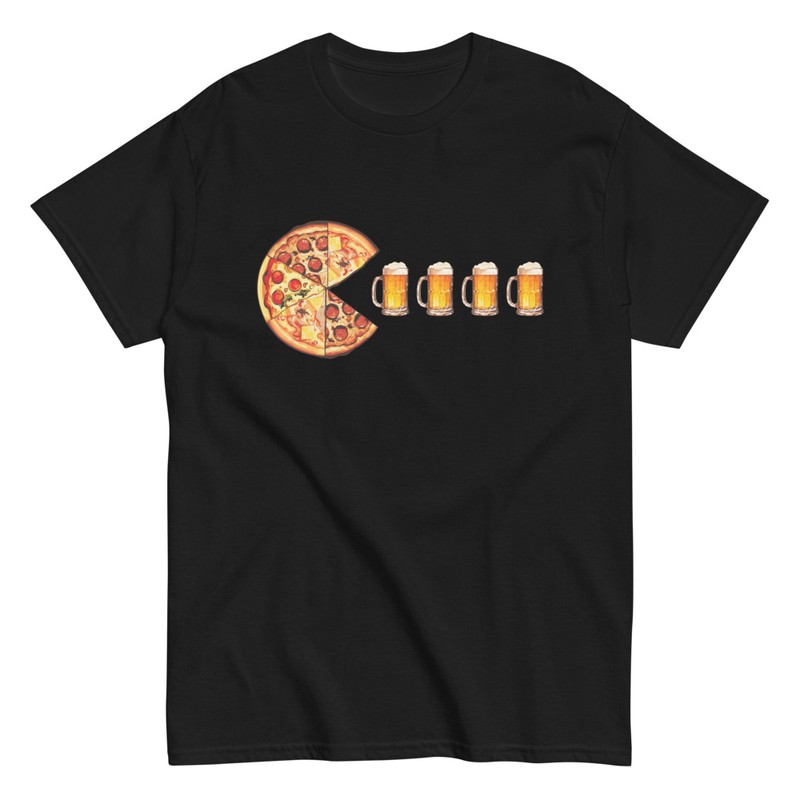 Camisetas: Pac-Man Pizza y Cervezas
