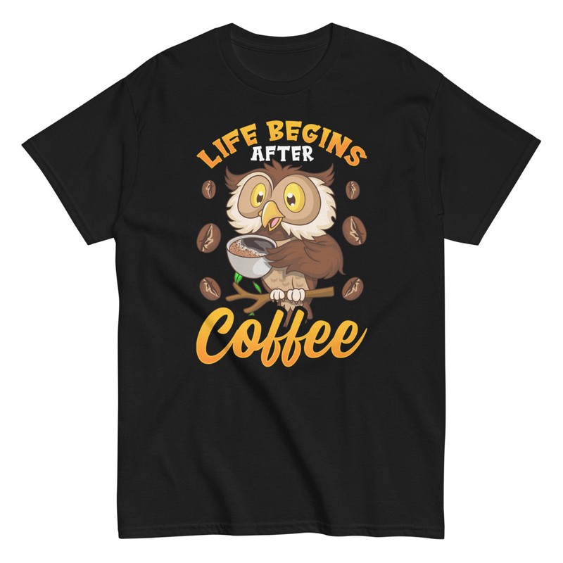 Camisetas: Búho con Café La Vida Empieza