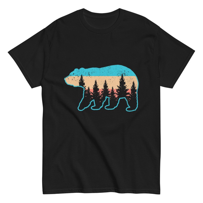 Camisetas: Silueta Oso con Árboles Vintage