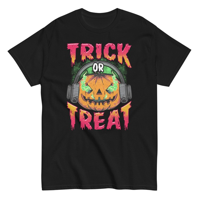 Camisetas: Trick or Treat con calabaza y auriculares